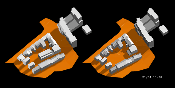 Skygge med og uten nybygg 21. april kl. 11:00 